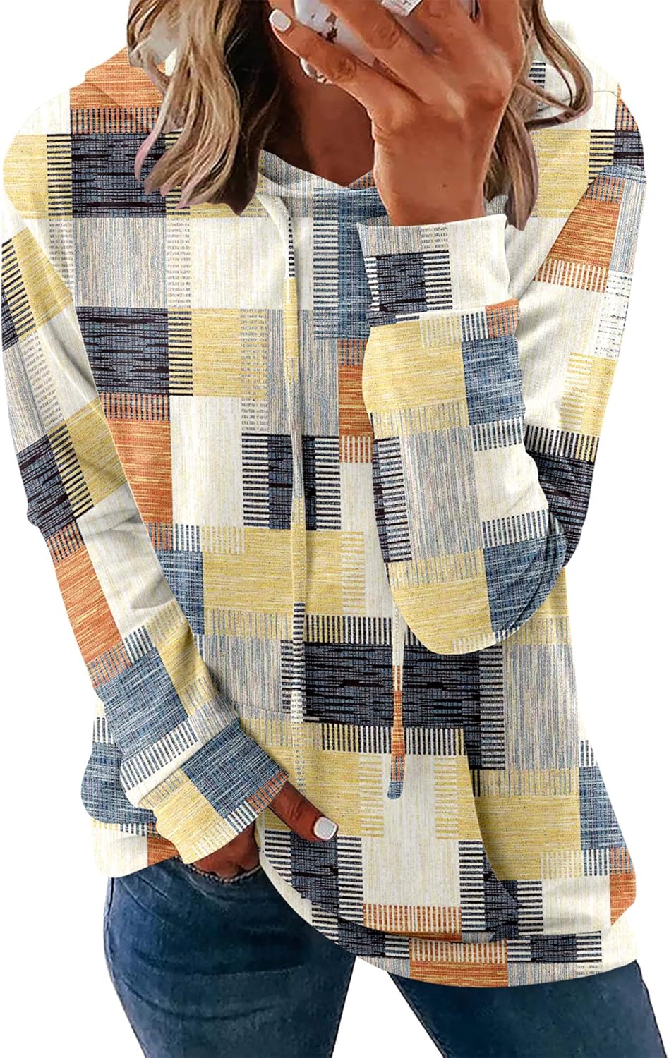 Pullover Hoodie - Tie Dye & Floral Print Hooded Sweatshirt with Pockets L-yellow Lines