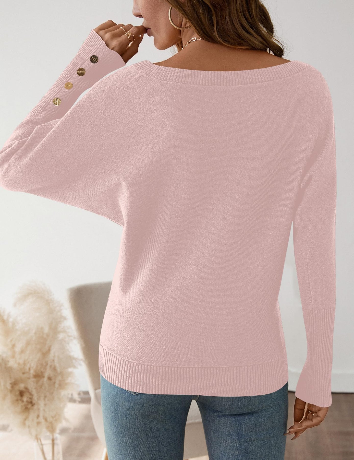 Women's Off The Shoulder Sweater - Oversized Knit Batwing Sleeve Pullover