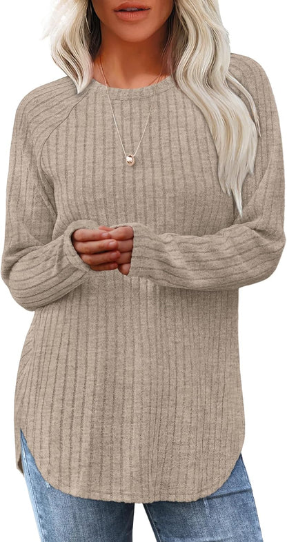 Long Sleeve Tunic Top for Women - Loose Fit Pullover with Curved Hem
