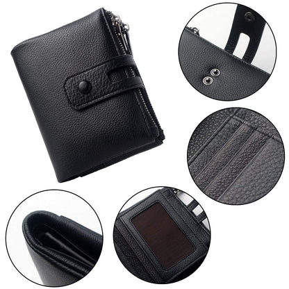 Women Leather Wallet - Small RFID Blocking Card Holder with Double Zipper