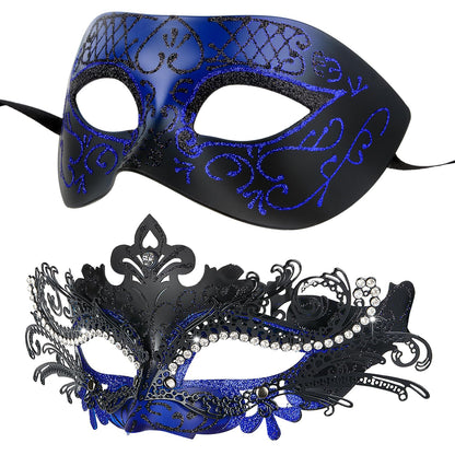 Masquerade Masks - Elegant Mardi Gras Party Masks - Premium Decorative Masks for Women and Men Blue & Black