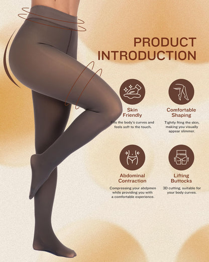 CHRLEISURE Women's Fleece Lined Tights - Fake Sheer Warm Pantyhose Thick Winter Leggings
