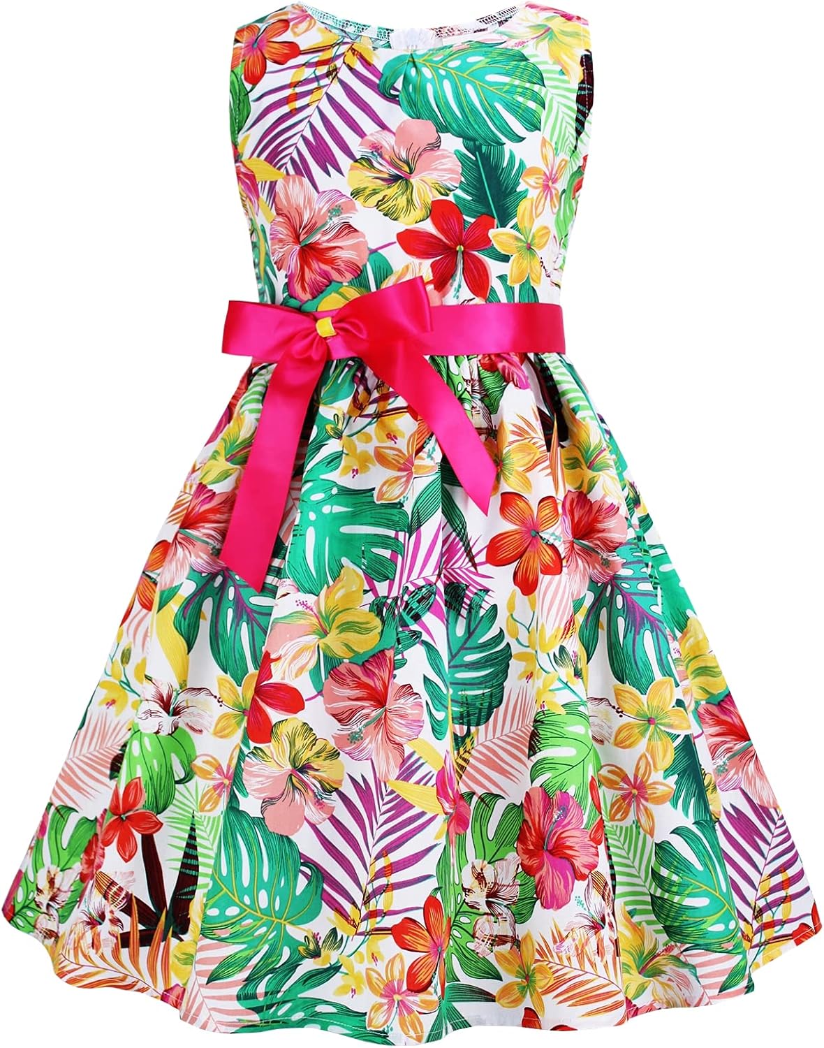 Girls Floral Cotton Dress - Sleeveless Summer Dress with Zipper Closure E60