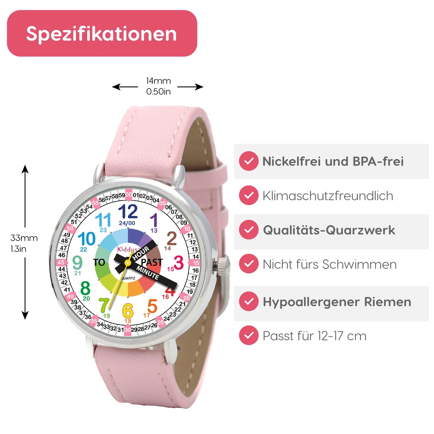 Kids Time Teacher Watch - Educational Analog Watch with Japanese Quartz Movement Ages 5-12