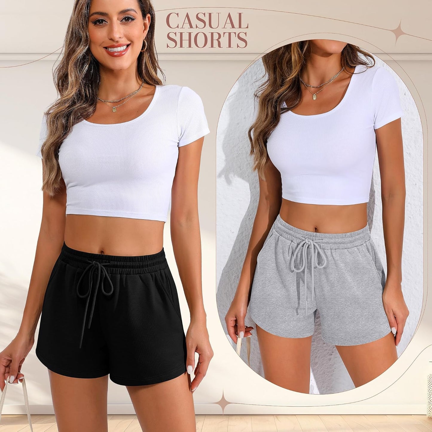 Women Sweat Shorts 3-Pack - High Waist Athletic Lounge Shorts with Pockets