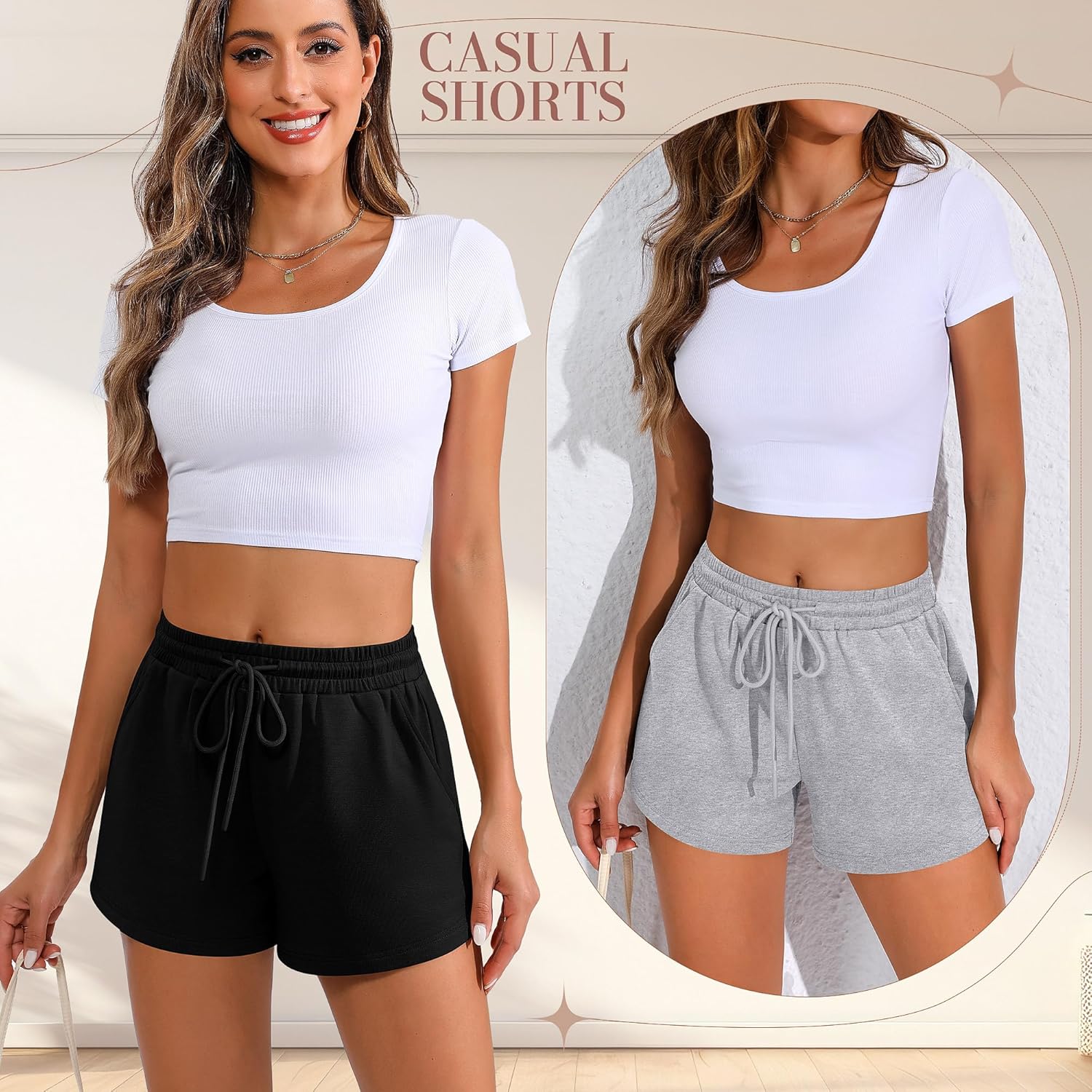 Women Sweat Shorts 3-Pack - High Waist Athletic Lounge Shorts with Pockets