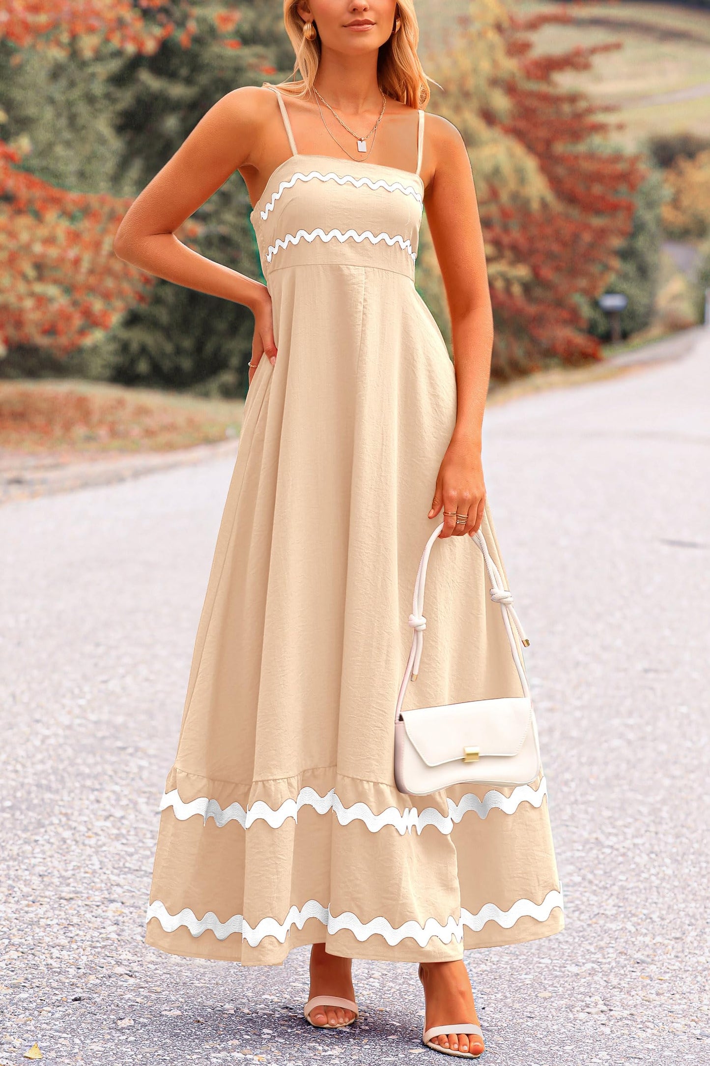 Blue Casual Dresses - Women's Sleeveless Spaghetti Strap Maxi Dress - Flowy Beach Ruffle