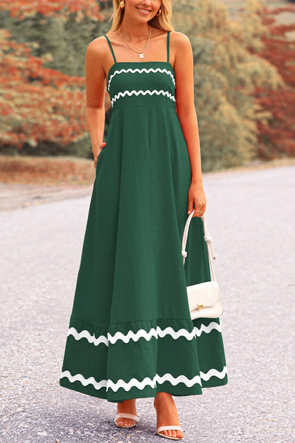 Blue Casual Dresses - Women's Sleeveless Spaghetti Strap Maxi Dress - Flowy Beach Ruffle