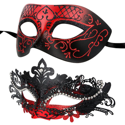 Masquerade Masks - Elegant Mardi Gras Party Masks - Premium Decorative Masks for Women and Men Red & Black