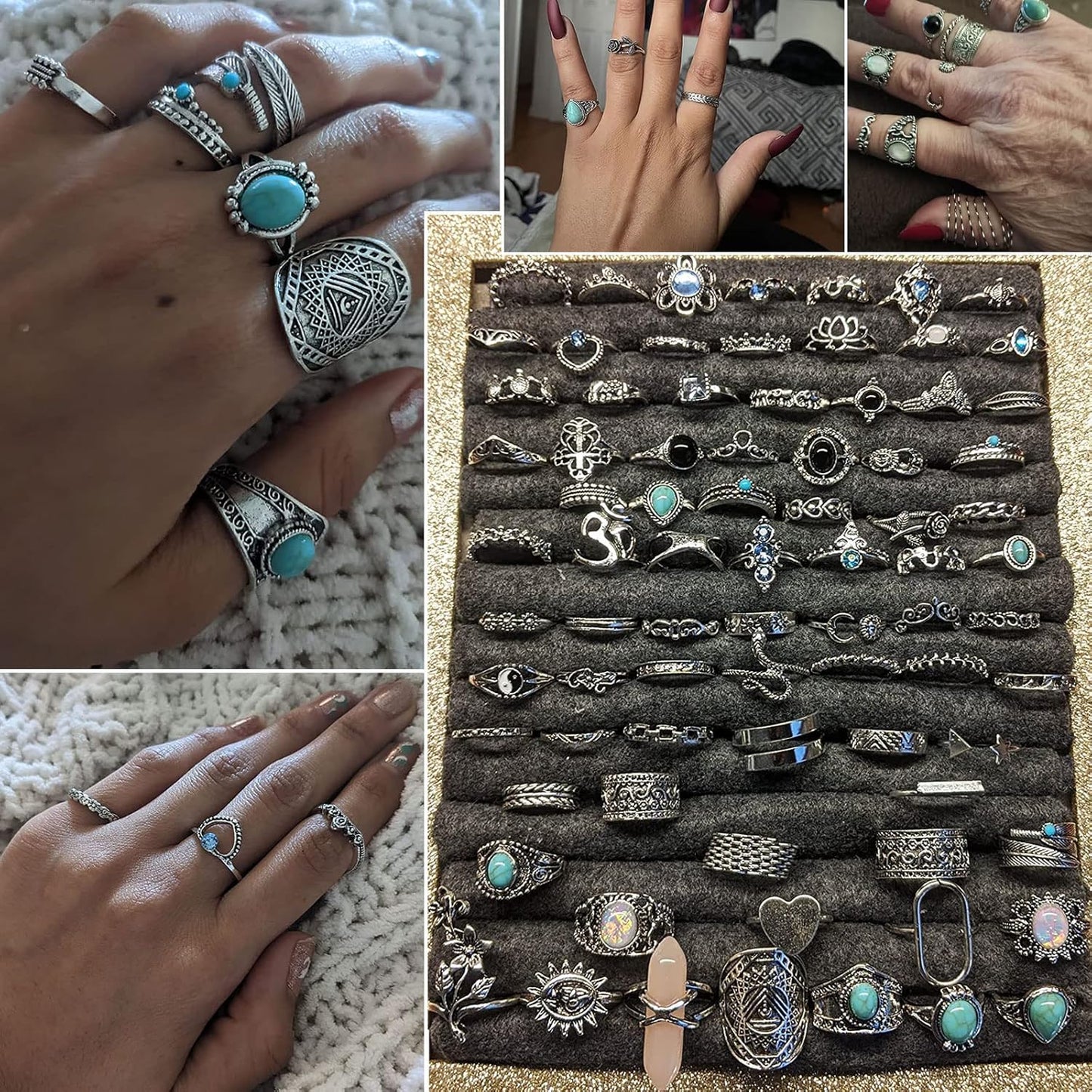 Vintage Silver Knuckle Rings Set 42 Pieces Adjustable Gothic Stackable Rings