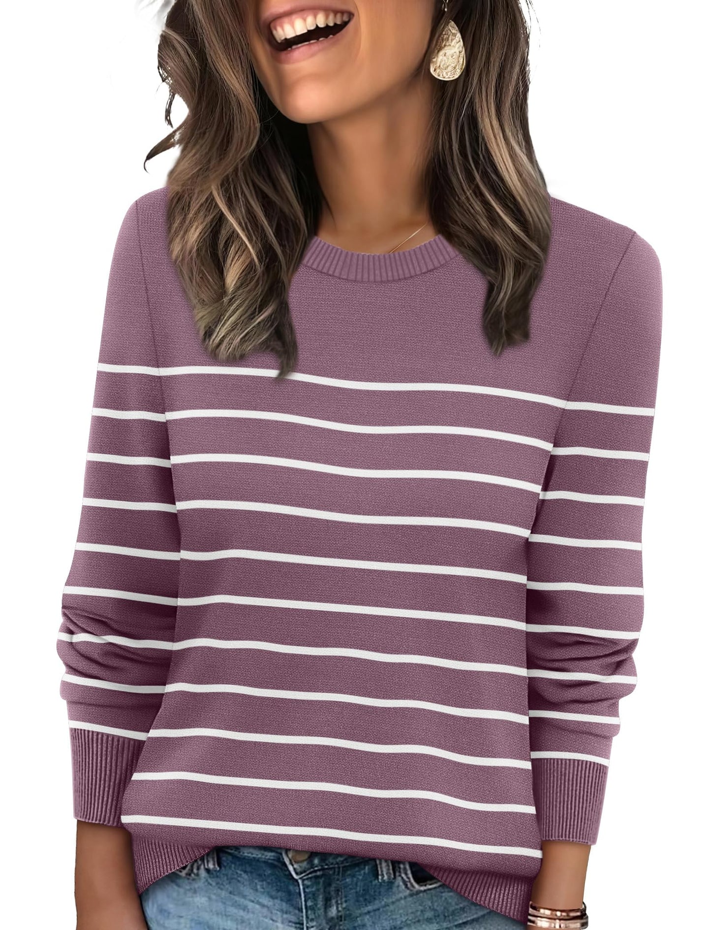 Women's Lightweight Sweaters - Long Sleeve Crewneck Pullover Tops