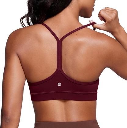 Women's Y-Back Sports Bra Padded Racerback Low Impact Workout Top Red Merlot