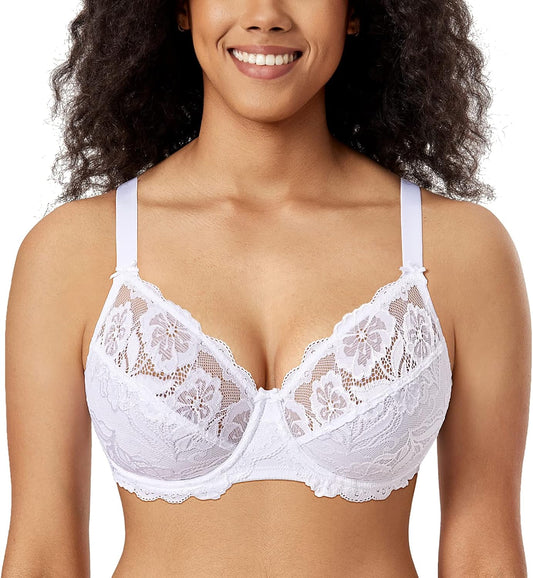 Plus Size Full Coverage Bra - Lace Underwire Unlined Bra Up to J Cup