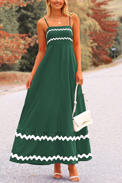 Blue Casual Dresses - Women's Sleeveless Spaghetti Strap Maxi Dress - Flowy Beach Ruffle