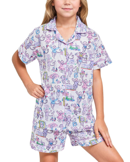 Roller Rabbit Pajamas Kids - Girls Summer 2 Piece Set - Button Down Top and Shorts Georgetown