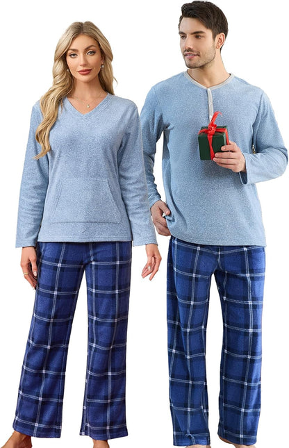 U2SKIIN Couple Pajama Sets, Plaid Pajama Set for Men and Women Soft Warm Pjs Set