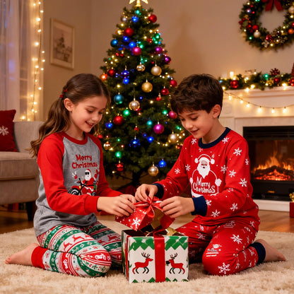 Tphon Kids Christmas Pajamas Sets Santa Claus Dinosaur Sleepwear Long Sleeve PJS Set for Boys Girls 2-12 Years