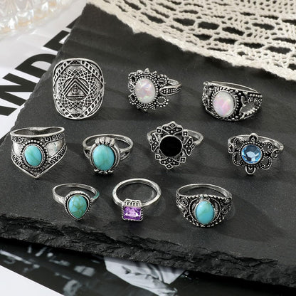 Vintage Silver Knuckle Rings Set 42 Pieces Adjustable Gothic Stackable Rings