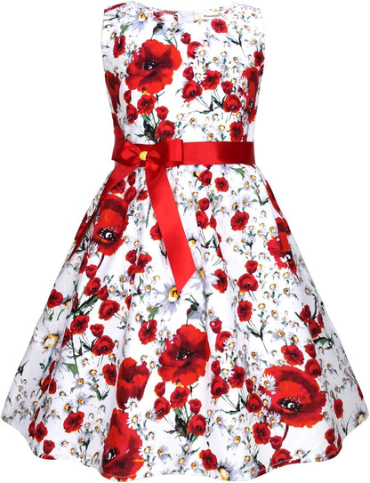 Girls Floral Cotton Dress - Sleeveless Summer Dress with Zipper Closure E35