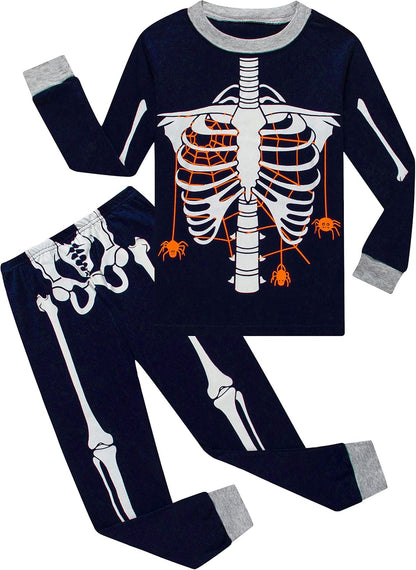 Boys Cotton Pajamas 2 Piece Set Kids Toddler Sleepwear PJs 10 Blue Skeleton Glow-in-the-dark F1