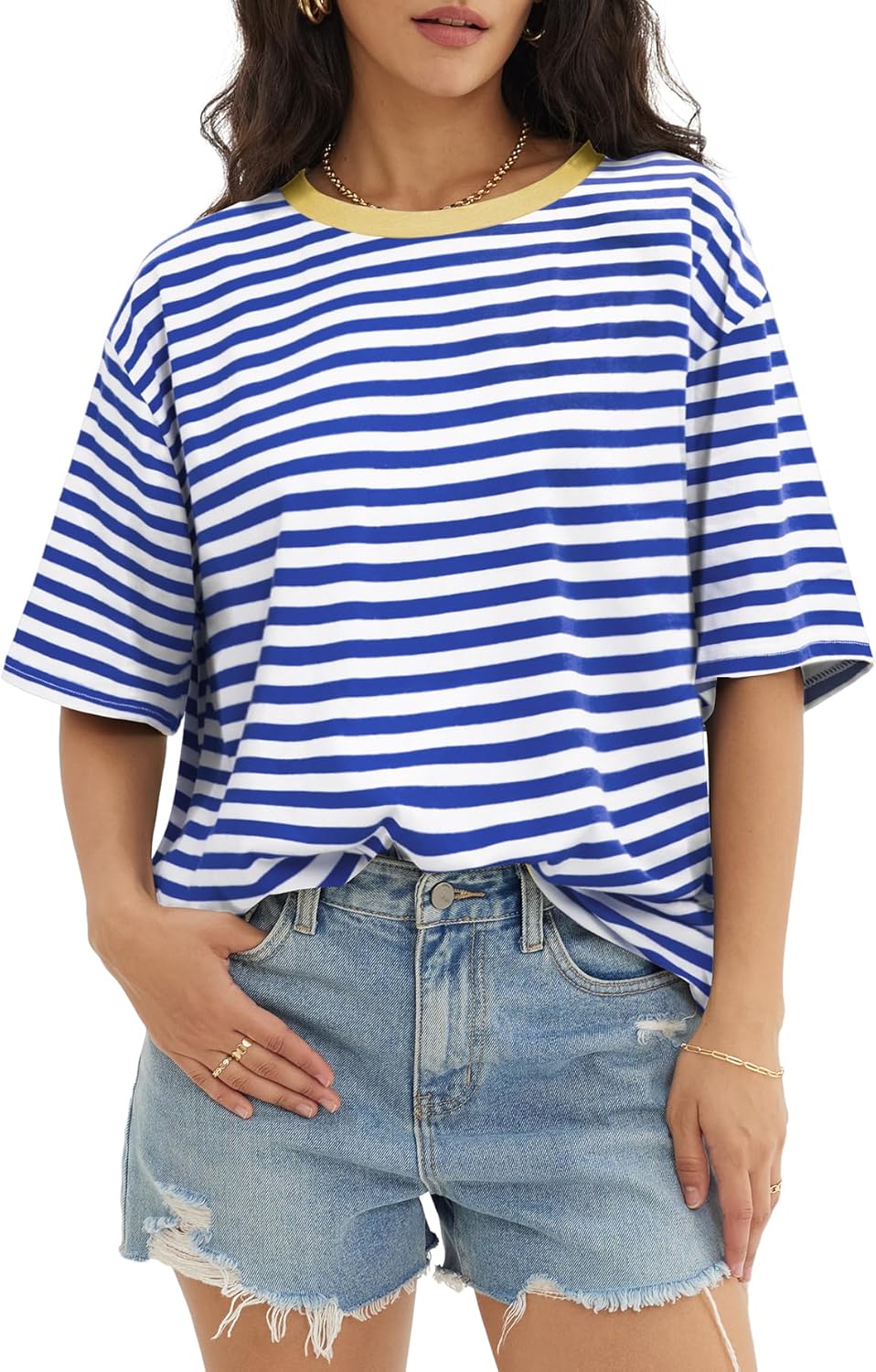 Women's Oversized T Shirts - Loose Fit Crewneck Short Sleeve Casual Tops