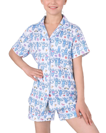 Roller Rabbit Pajamas Kids - Girls Summer 2 Piece Set - Button Down Top and Shorts