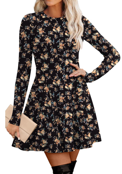 Women's Sweater Dress - Long Sleeve Ribbed Knit Fit and Flare A-Line Dress