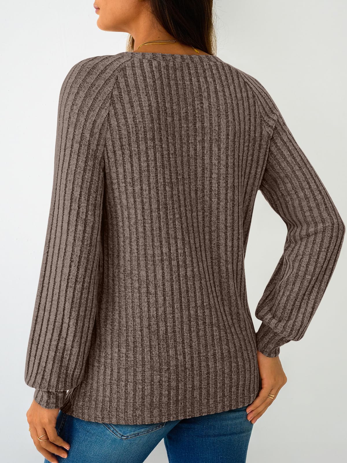 Women's Long Sleeve Tops - Fall Lightweight Sweaters with Shoulder Buttons