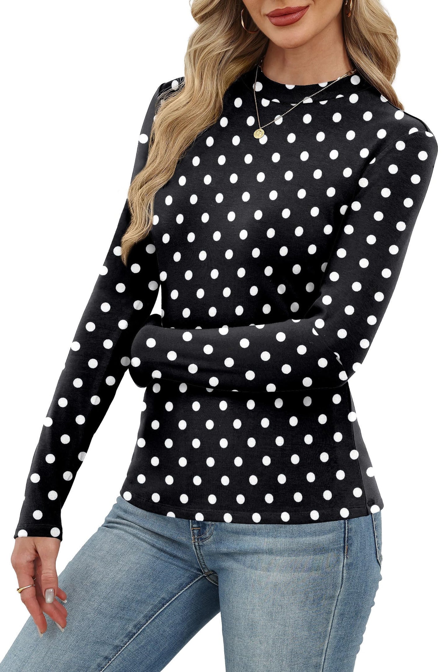 Women's Long Sleeve Thermal Shirt - Fleece Mock Neck Slim Fit Top