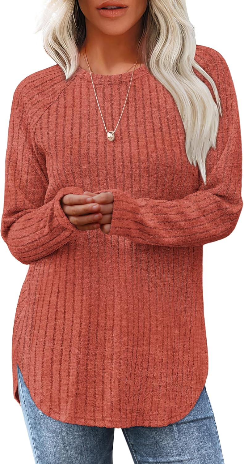 Long Sleeve Tunic Top for Women - Loose Fit Pullover with Curved Hem