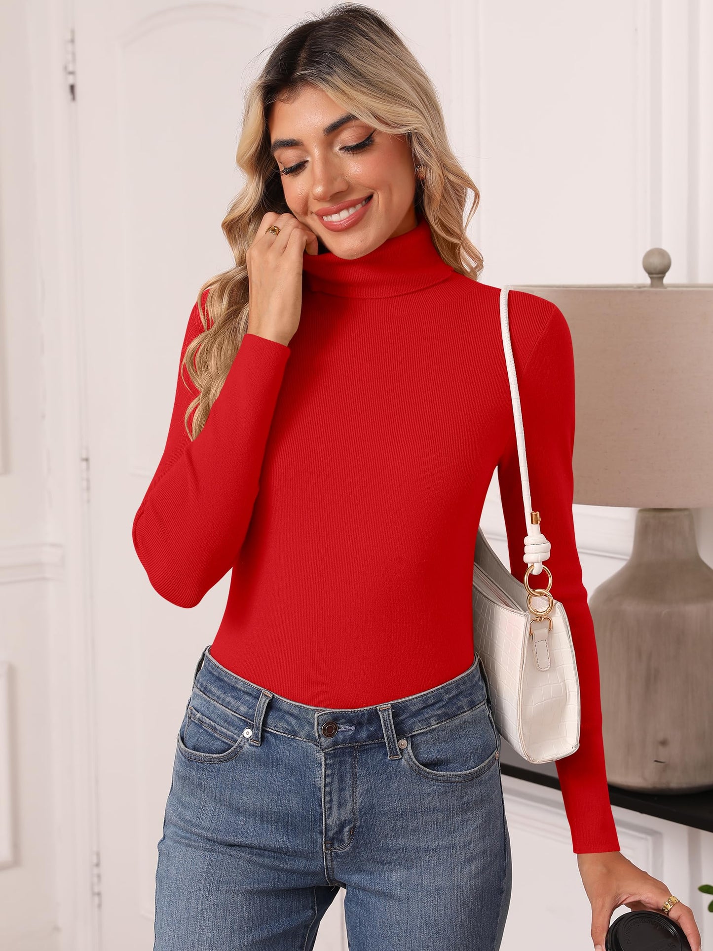 Women's Turtleneck Long Sleeve Shirt - Thermal Underwear Top for Fall Winter
