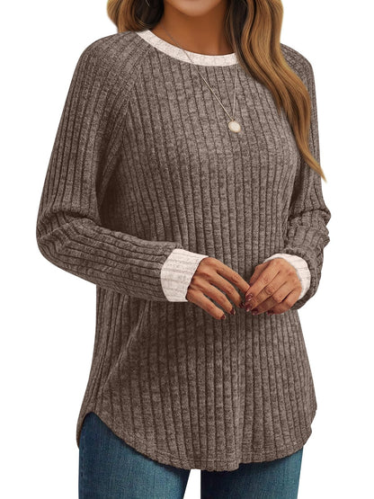 Women's Long Sleeve Tunic Tops - Dressy Casual Color Block Sweaters