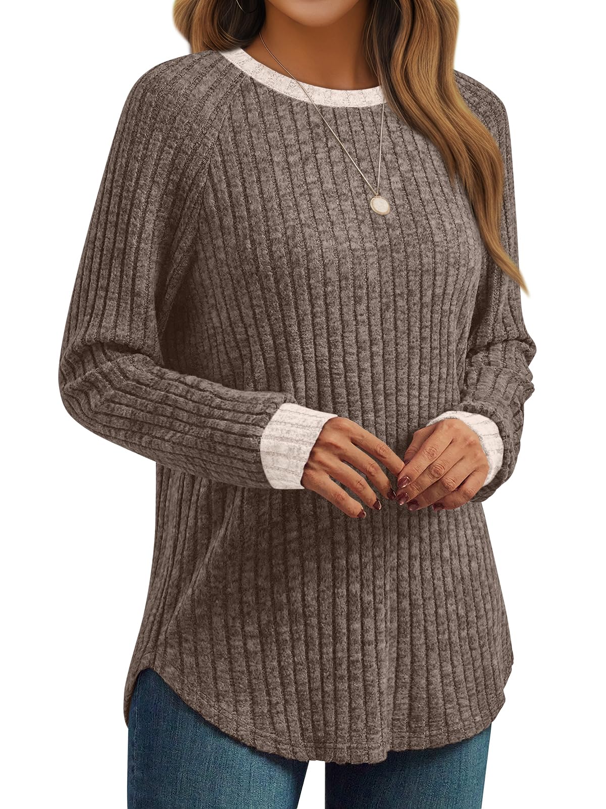 Women's Long Sleeve Tunic Tops - Dressy Casual Color Block Sweaters