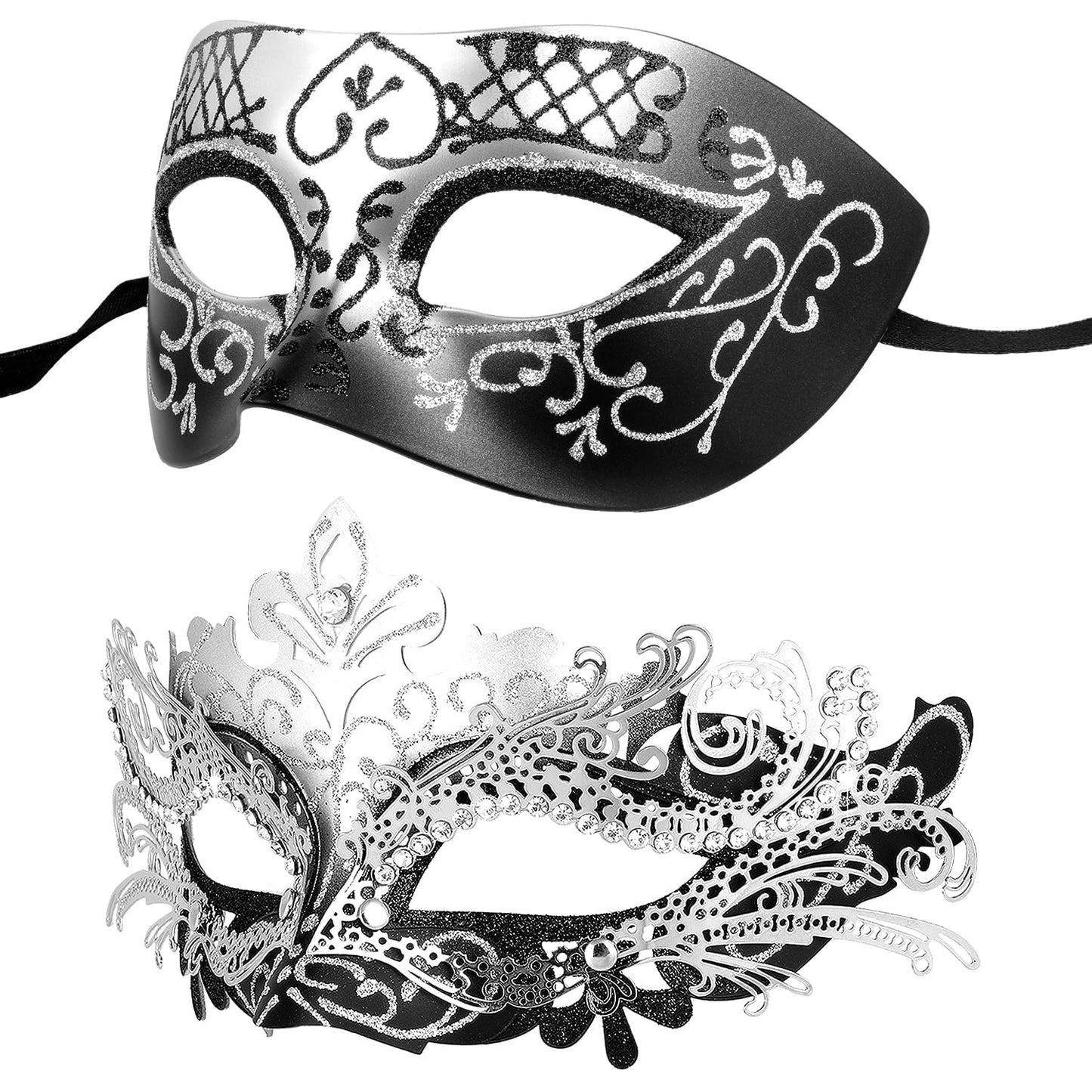 Masquerade Masks - Elegant Mardi Gras Party Masks - Premium Decorative Masks for Women and Men Silver & Black