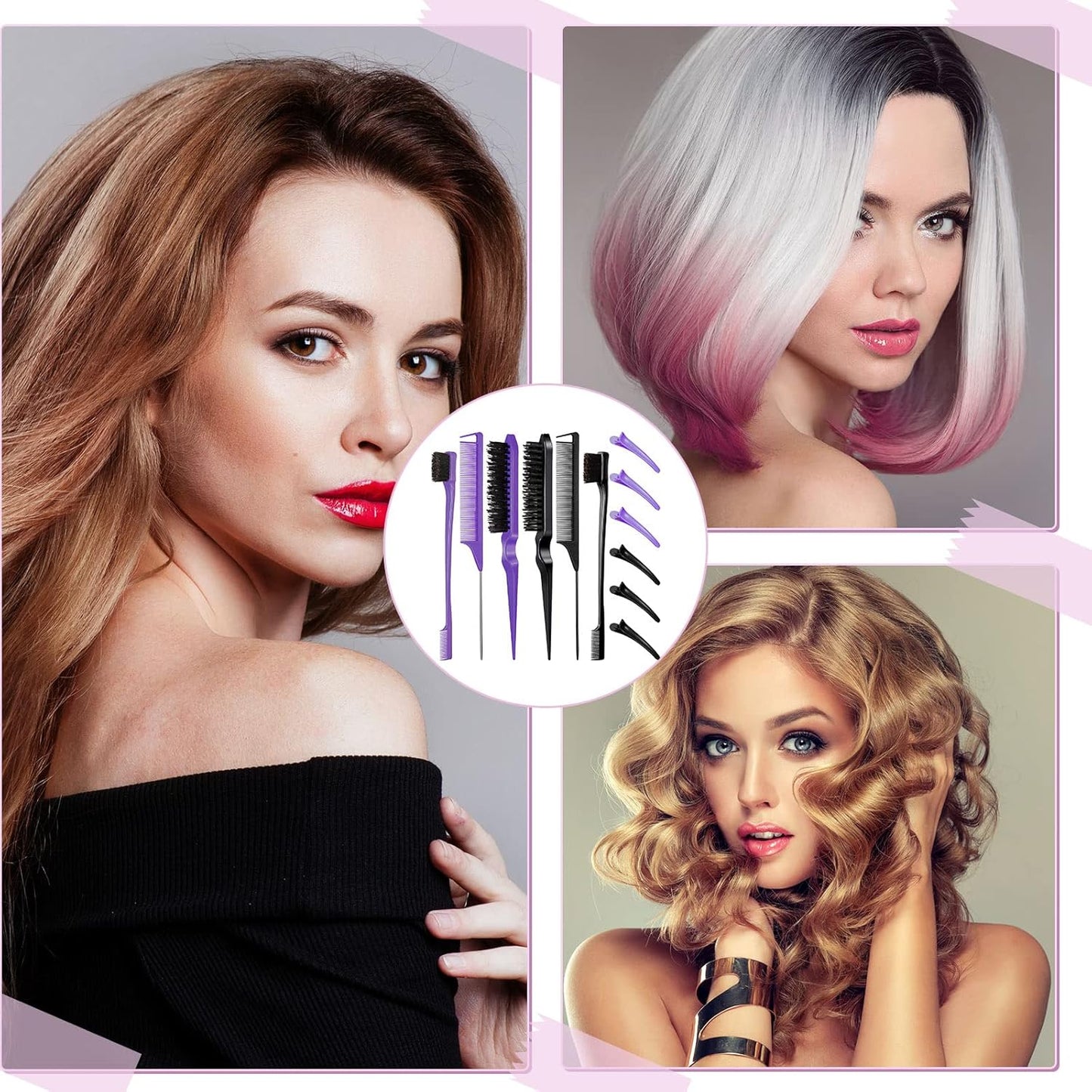 Hair Brush Set 12 Pieces Double Sided Edge Brush Teasing Combs Styling Kit