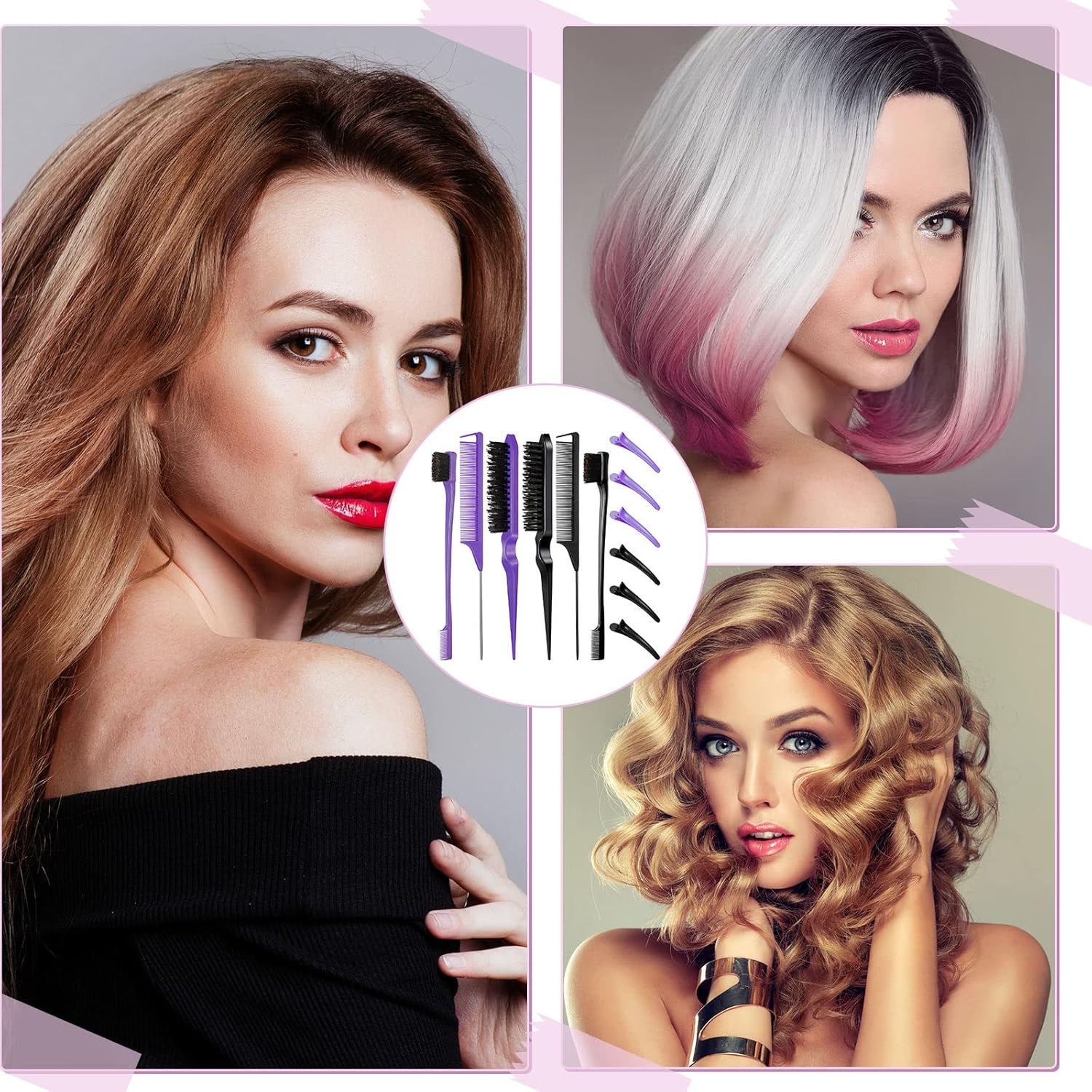 Hair Brush Set 12 Pieces Double Sided Edge Brush Teasing Combs Styling Kit