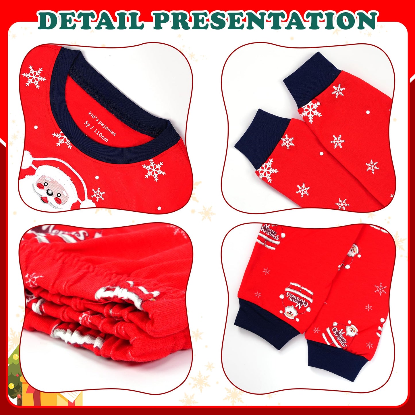 Tphon Kids Christmas Pajamas Sets Santa Claus Dinosaur Sleepwear Long Sleeve PJS Set for Boys Girls 2-12 Years