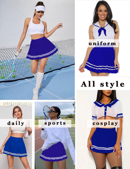 Women's Pleated Mini Skirt - High Waisted School Uniform Cheer Skirt with Elastic Waistband