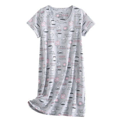 PNAEONG 3 Pack Women's Cotton Nightgown Sleepwear Short Sleeves Shirt Casual Print Sleepdress