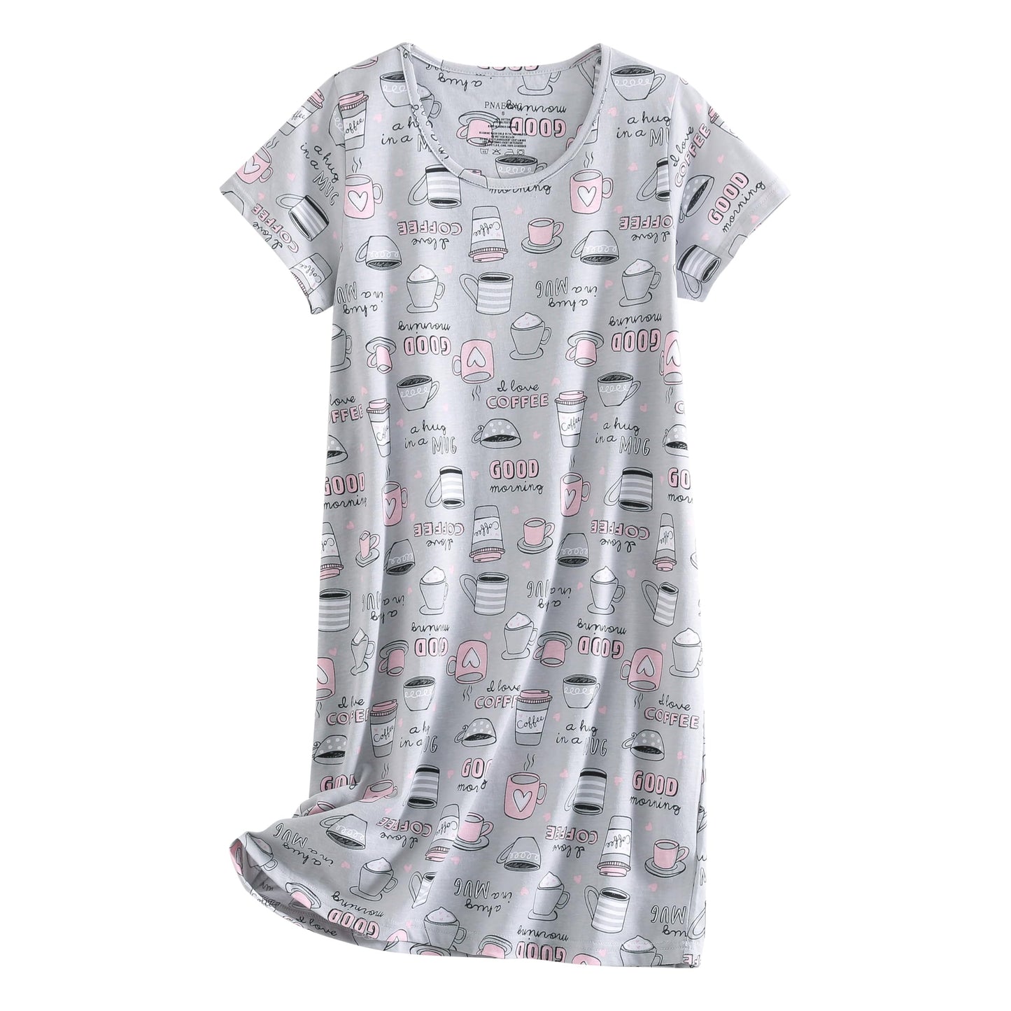 PNAEONG 3 Pack Women's Cotton Nightgown Sleepwear Short Sleeves Shirt Casual Print Sleepdress