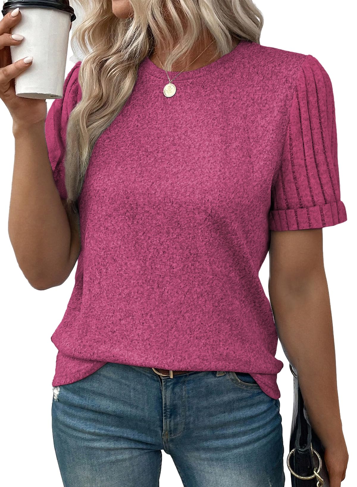 Women's Casual Short Sleeve T-Shirt Loose Fit Summer Top Pink