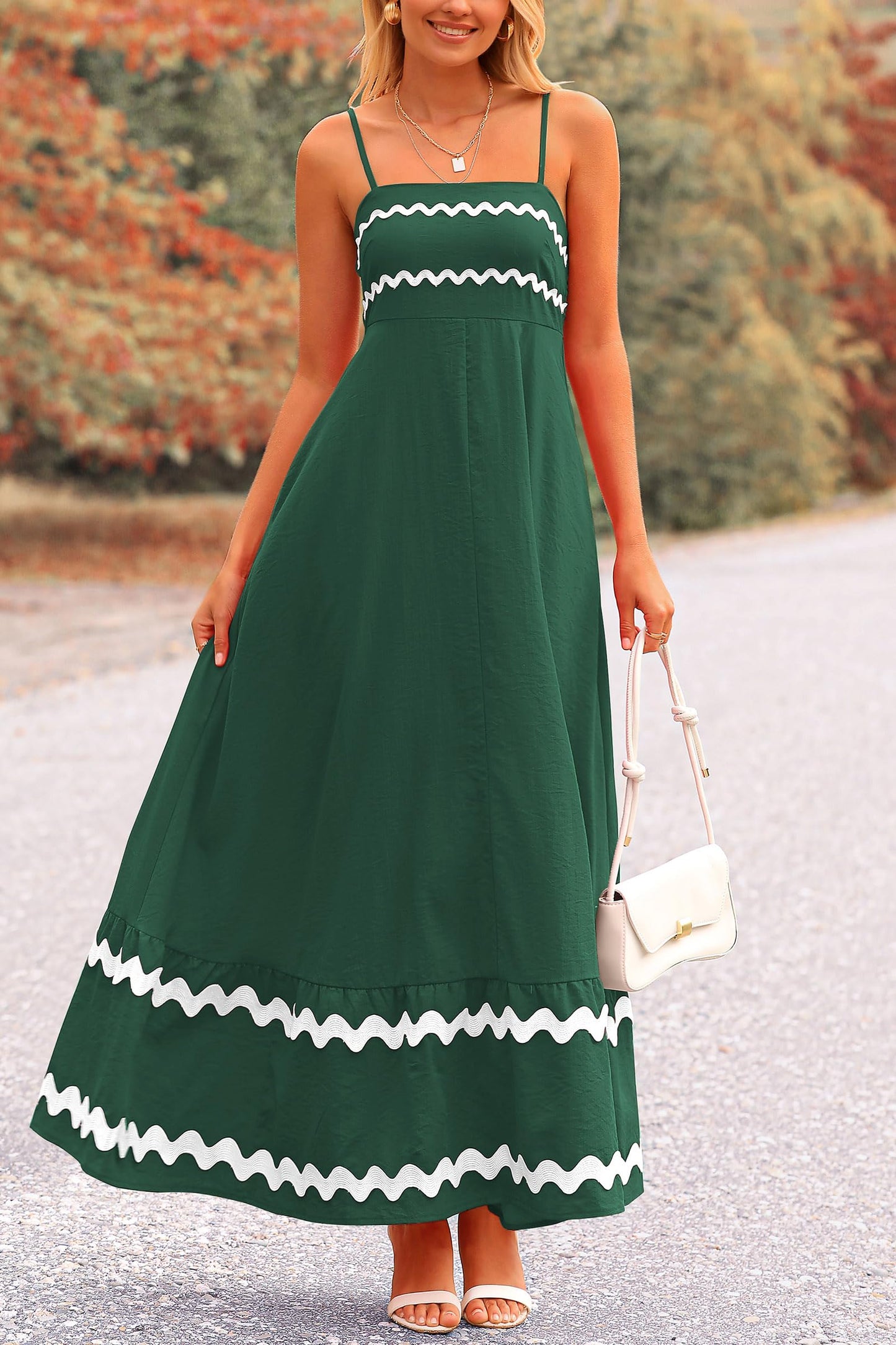 Blue Casual Dresses - Women's Sleeveless Spaghetti Strap Maxi Dress - Flowy Beach Ruffle