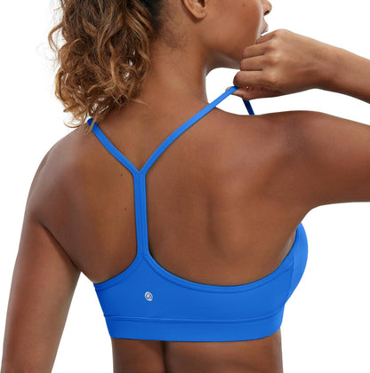 Women's Y-Back Sports Bra Padded Racerback Low Impact Workout Top Sparkle Blue