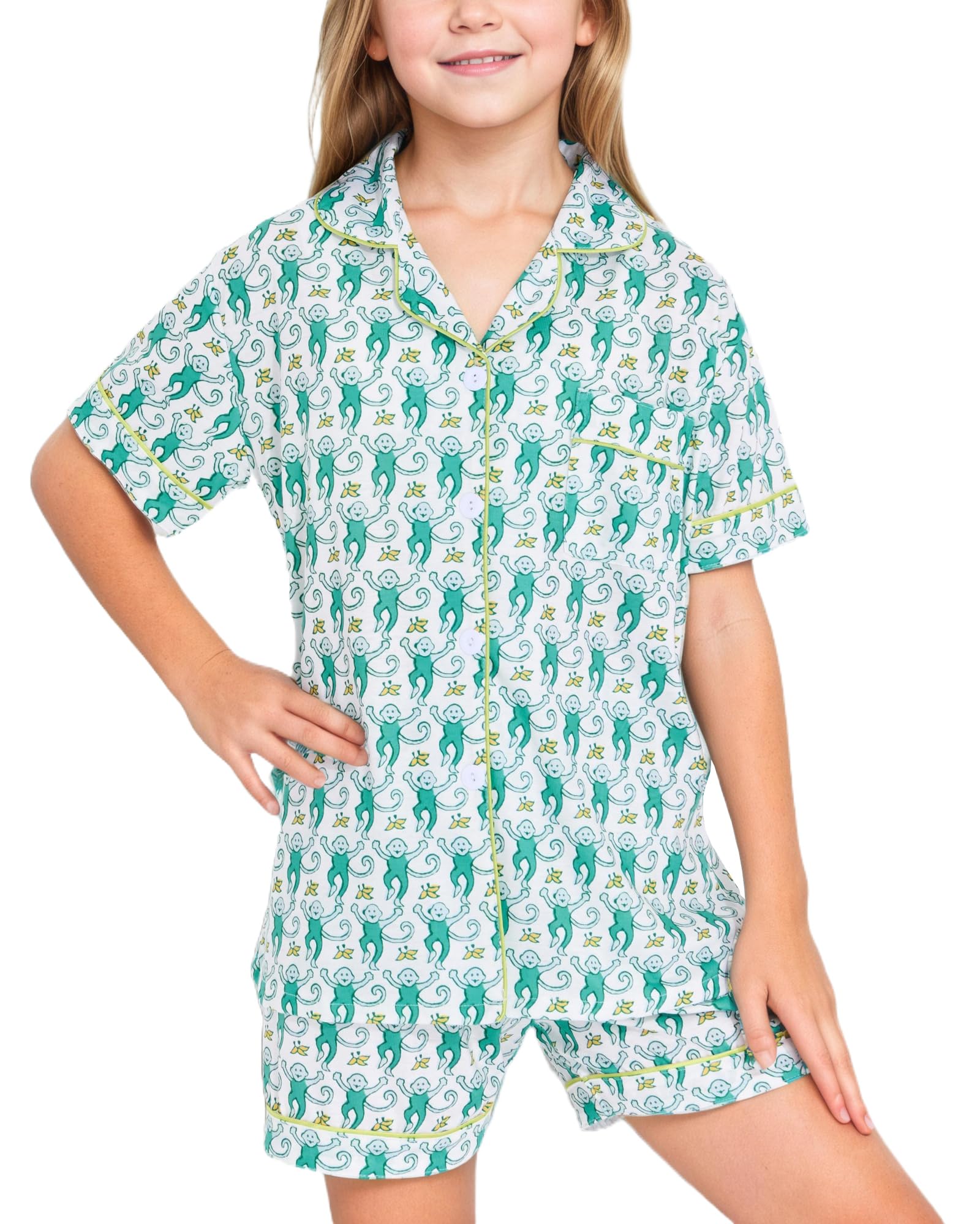 Roller Rabbit Pajamas Kids - Girls Summer 2 Piece Set - Button Down Top and Shorts