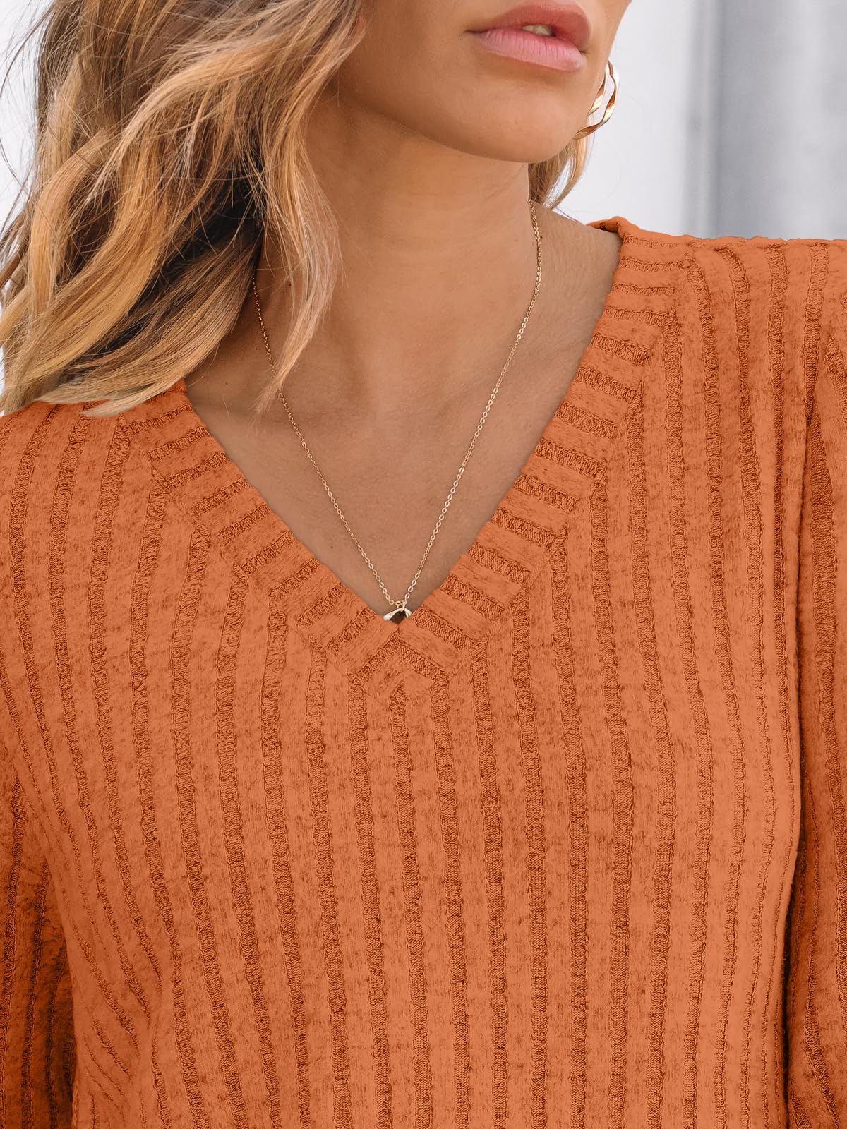 V Neck Long Sleeve Sweater for Women - Loose Fit Tunic Top for Fall & Winter