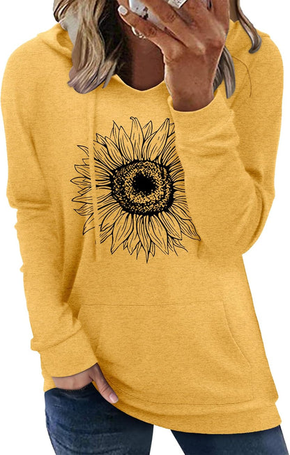 Pullover Hoodie - Tie Dye & Floral Print Hooded Sweatshirt with Pockets R Sunflower Yellow
