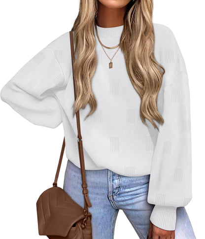 Women's Turtleneck Sweaters - Knit Pullover Long Sleeve Fall Fashion Top White