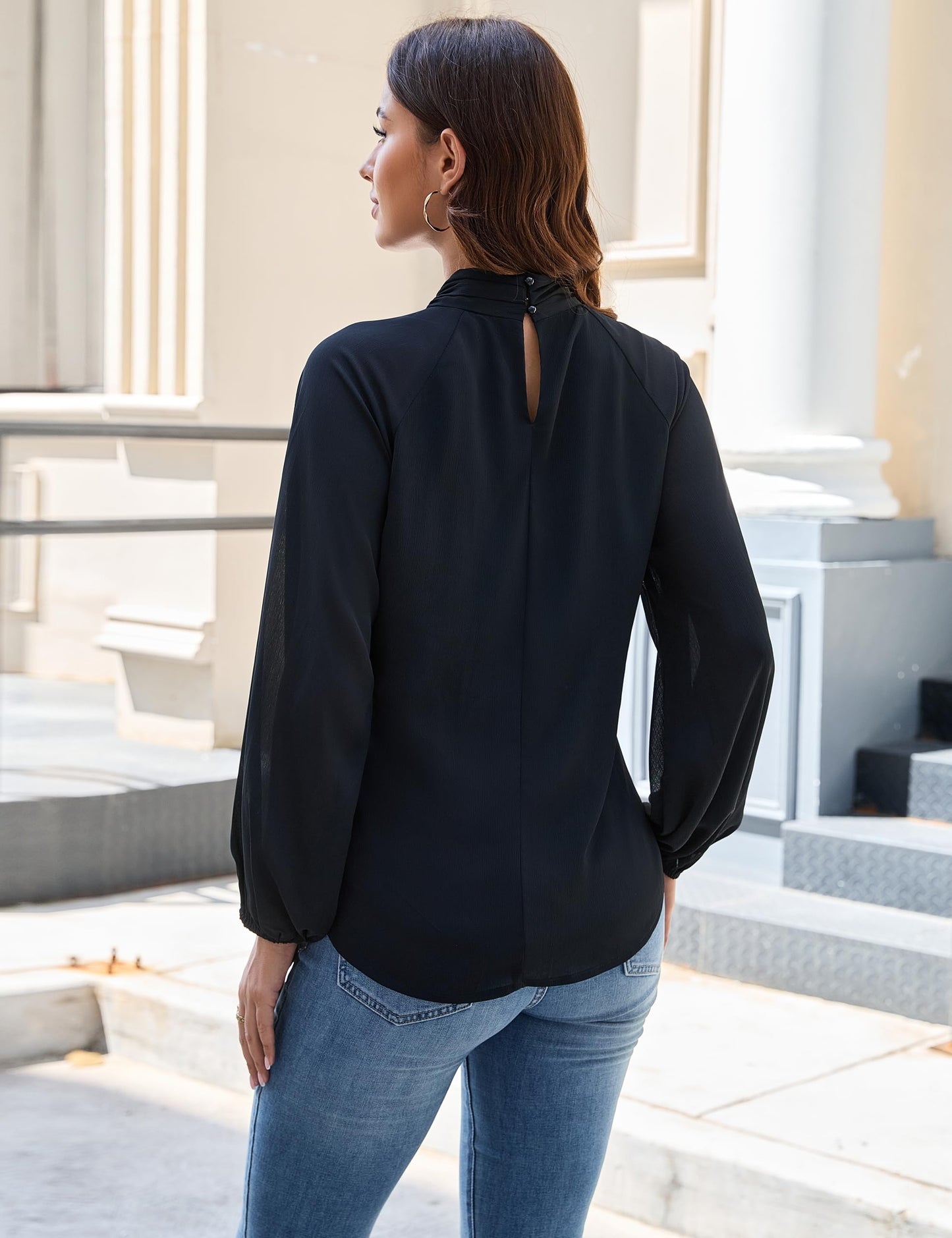 Blooming Jelly Women's Dressy Casual Blouses Business Fall Outfits Matel V Neck Long Sleeve Shirts Trendy Work Tops
