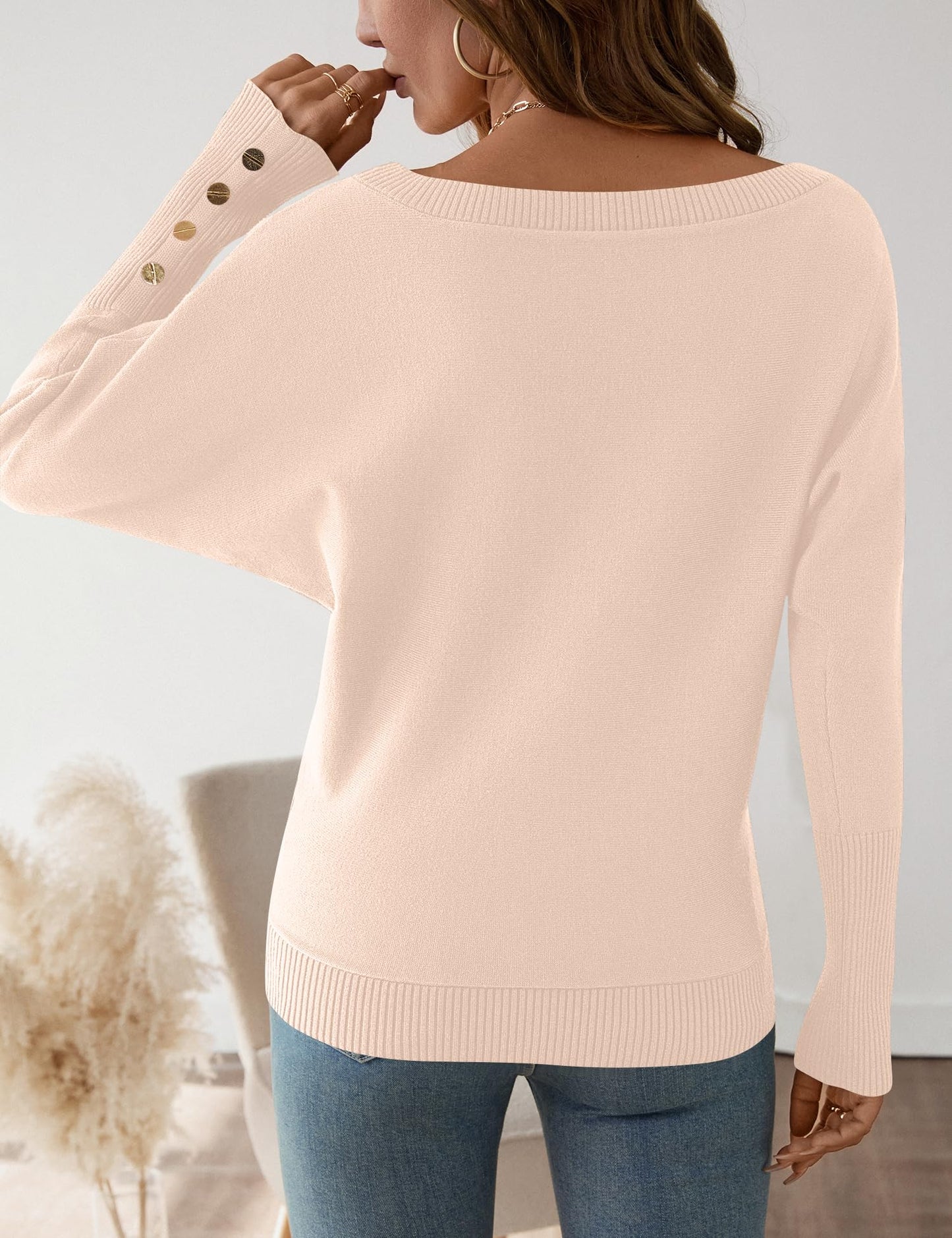 Women's Off The Shoulder Sweater - Oversized Knit Batwing Sleeve Pullover