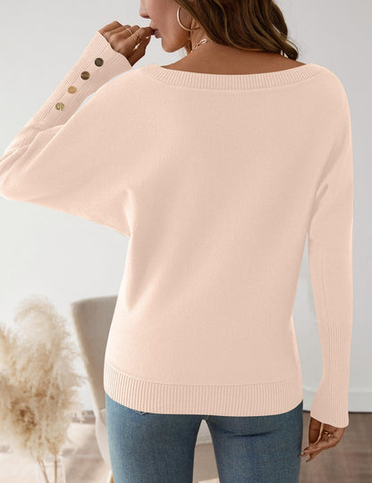 Women's Off The Shoulder Sweater - Oversized Knit Batwing Sleeve Pullover